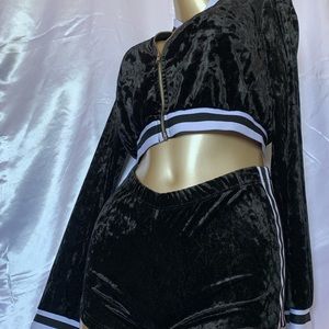 Crop Velvet Two-Piece Racer Set